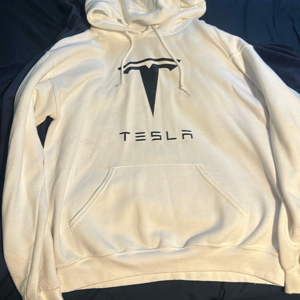 Men’s Tesla Hoodie Sweatshirt Size Medium White